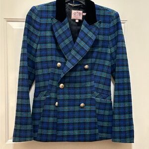 Juicy Couture Blue and Green Plaid Blazer